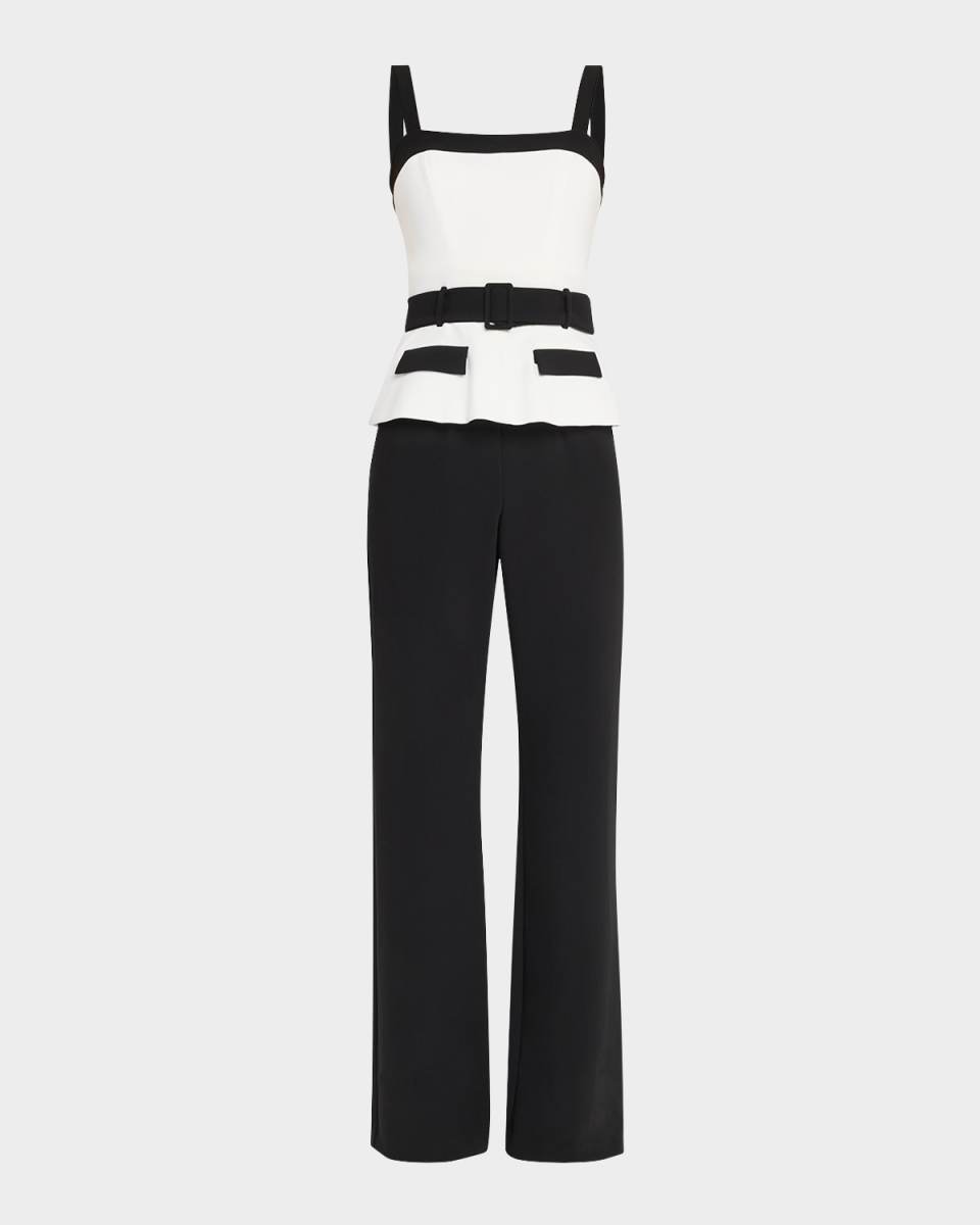 Kyria Belted Faux Two-Piece Peplum Jumpsuit